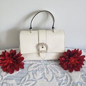 Jimmy Choo Cheri Top Handle Bag – White Calfskin & Crystal Buckle $495